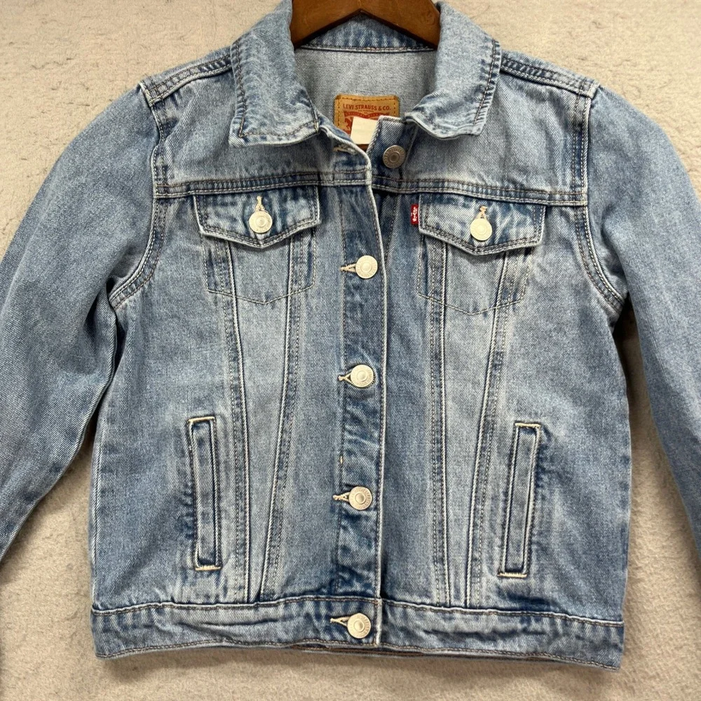 Levis Denim Trucker Jacket Kids Medium 10-12 Blue Light Wash Classic Casual